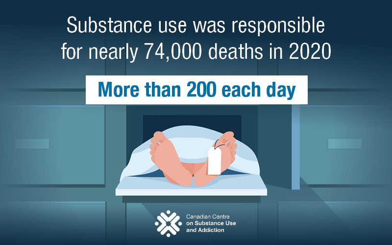Graphic highlights substance use was responsible for nearly 74,000 deaths in 2020 or more than 200 each day.
